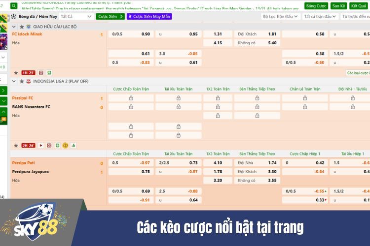 Các kèo cược nổi bật tại trang